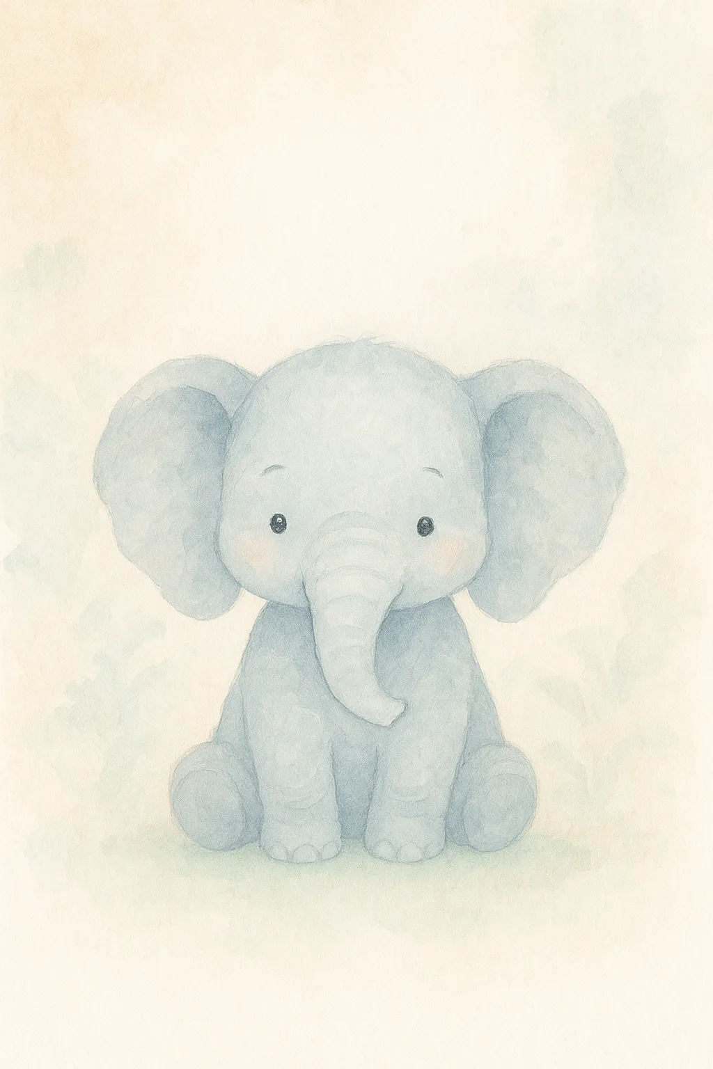Watercolor-style baby elephant nursery print.