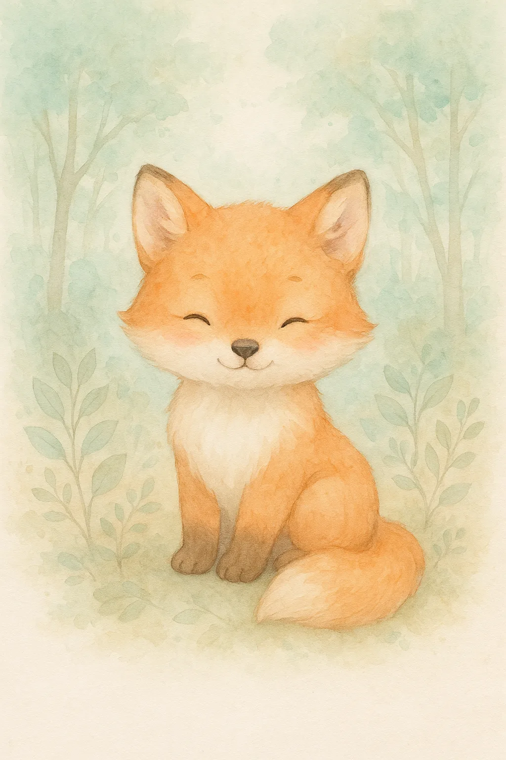 Watercolor-style baby fox nursery print.