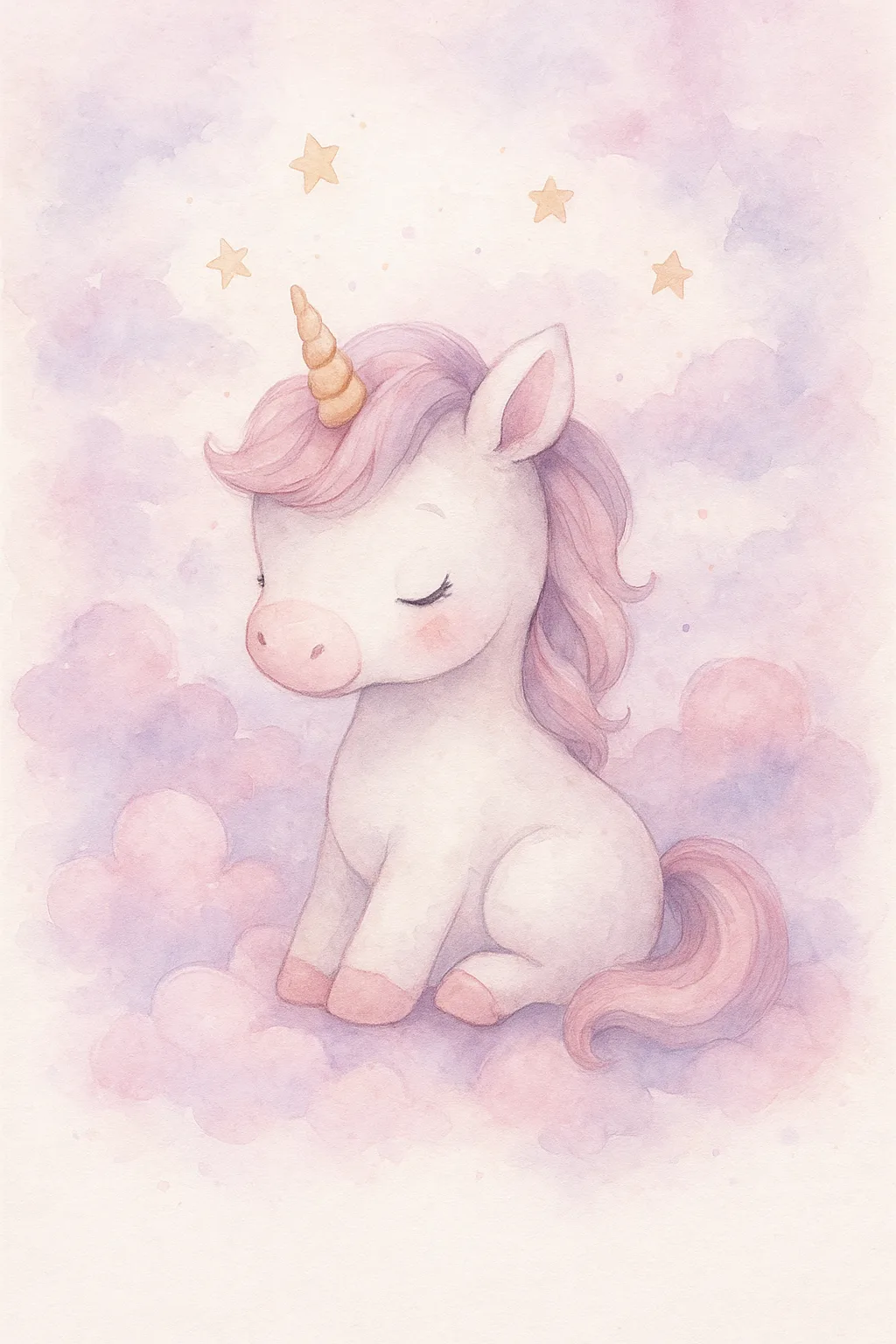 Watercolor-style baby unicorn nursery print.